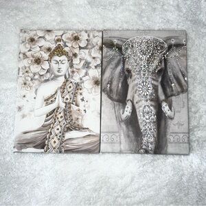 Buddha Elephant Canvas Wooden Frame sequin Picture/Print Home Decor Wall Art 9x6